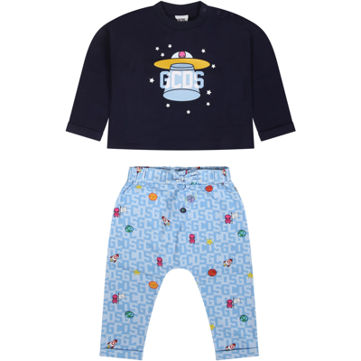 Shop Gcds Mini Blue Pajamas For Baby Boy With Alien Print And Logo