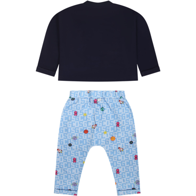 Shop Gcds Mini Blue Pajamas For Baby Boy With Alien Print And Logo