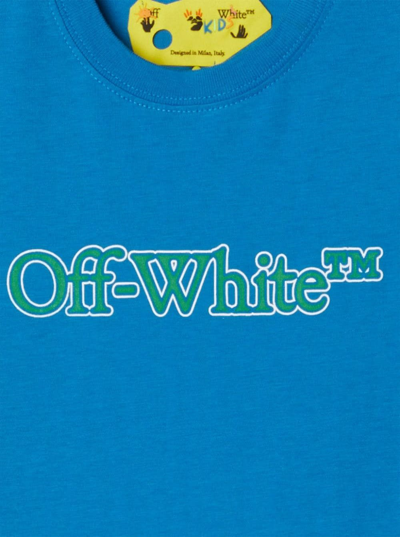 Shop Off-white Blue T-shirt With Logo In Cotton Boy
