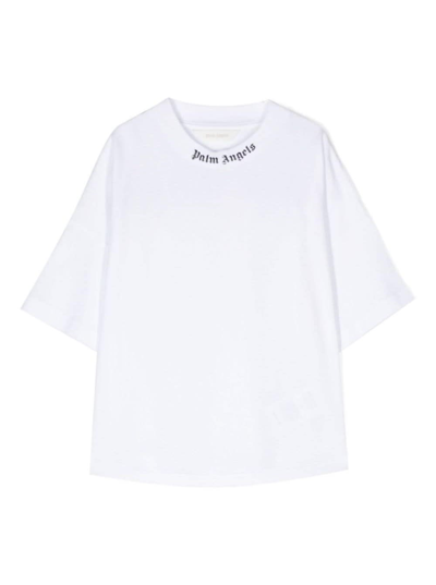 Shop Palm Angels White T-shirt With Maxi Logo In Cotton Boy