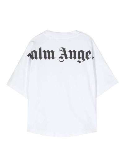Shop Palm Angels White T-shirt With Maxi Logo In Cotton Boy