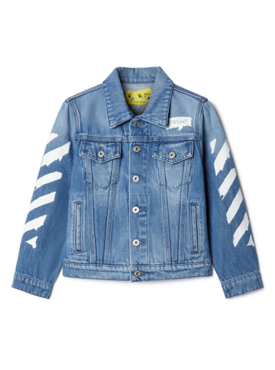 Shop Off-white Light Blue Jacket With Paint Details In Cotton Boy