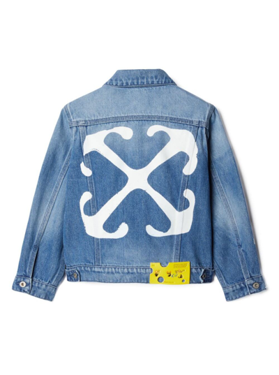 Shop Off-white Light Blue Jacket With Paint Details In Cotton Boy