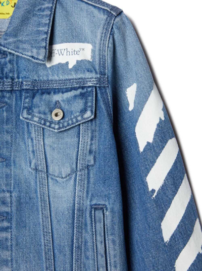 Shop Off-white Paint Graphic Denim Jacket In Blu