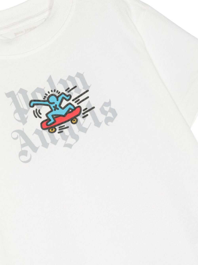 Shop Palm Angels White T-shirt With Skateboard Print In Cotton Boy