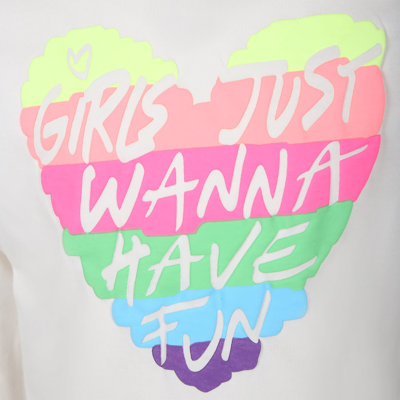 Billieblush Ivory T-shirt For Girl With Heart And Writing In Ivory