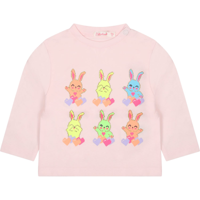 Shop Billieblush Pink T-shirt For Baby Girl With Rabbit