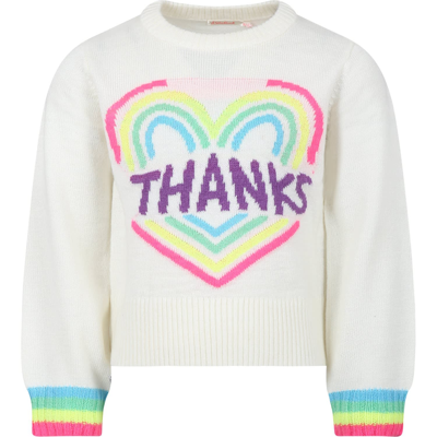 Shop Billieblush Ivory Sweater For Girl With Heart And Writing