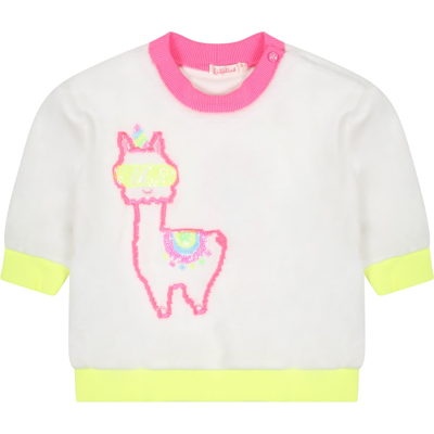 Shop Billieblush Ivory Sweatshirt For Baby Girl With Llama In White