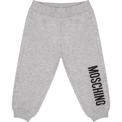 Shop Moschino Grey Tracksuit Trousers For Baby Kids With Logo