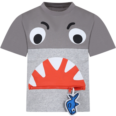 Shop Stella Mccartney Gray T-shirt For Boy With Shark In Grey