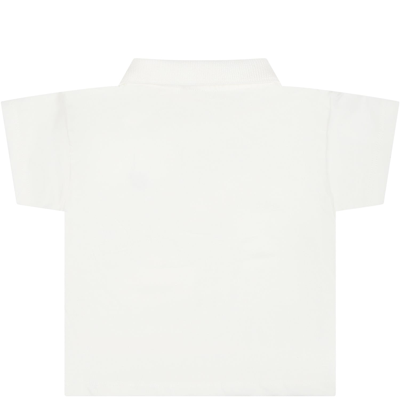 Shop Petit Bateau White Polo Shirt For Baby Boy With Logo