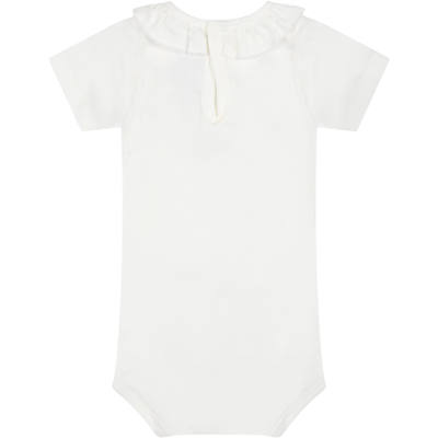 Shop Petit Bateau White Bodysuit For Baby Girl With Ruffles
