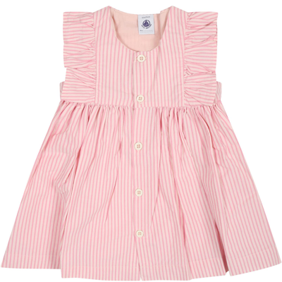 Shop Petit Bateau Pink Dress For Baby Girl With Stripes