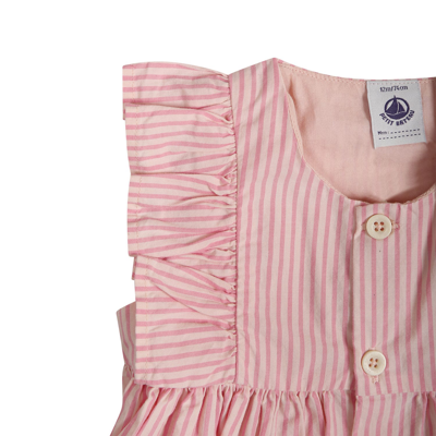 Shop Petit Bateau Pink Dress For Baby Girl With Stripes