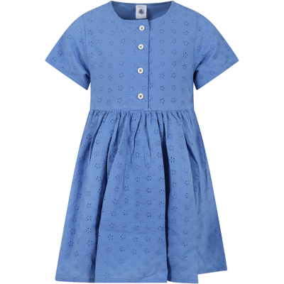 Shop Petit Bateau Light Blue Dress For Girl