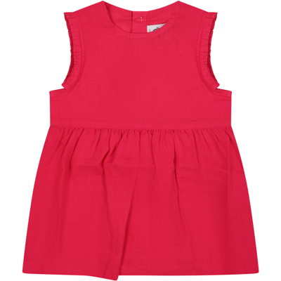 Shop Petit Bateau Fuchsia Dress For Baby Girl With Ruffles