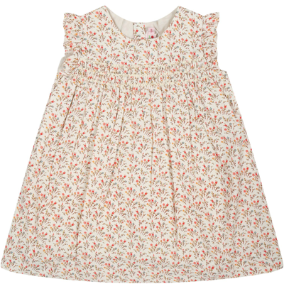 Shop Bonpoint Beige Dress For Baby Girl With Floral Pattern