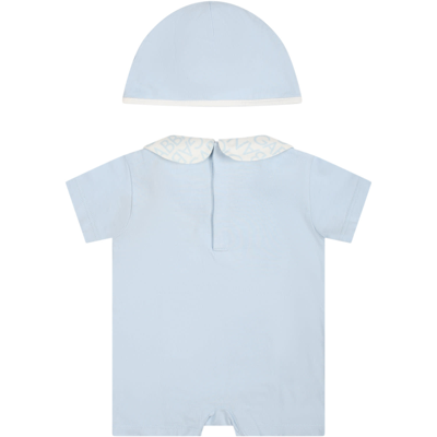 Shop Dolce & Gabbana Light Blue Romper Suit For Baby Boy With Logo
