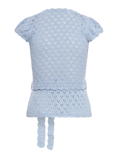 Shop Ganni Cotton Lace Short Sleeve Cardigan In Powder Blue