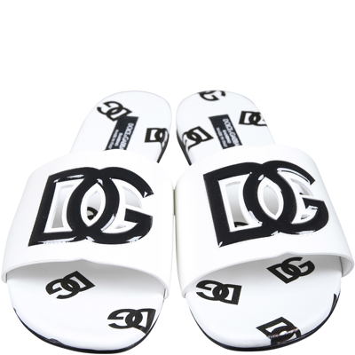Shop Dolce & Gabbana White Slippers For Girl With Logo