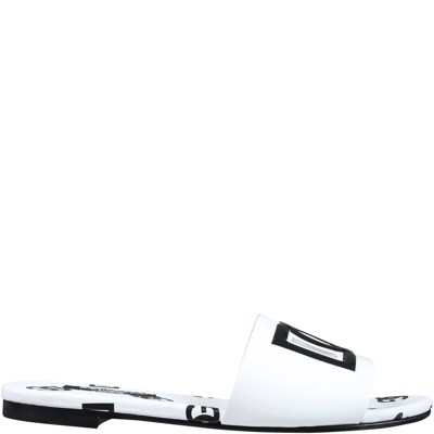 Shop Dolce & Gabbana White Slippers For Girl With Logo