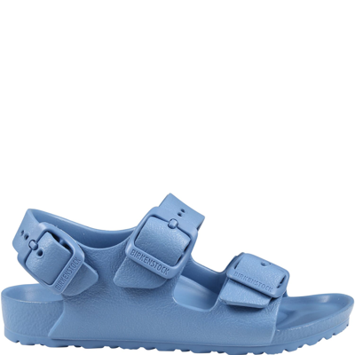Shop Birkenstock Milano Eva Light Blue Sandals For Kids With Logo