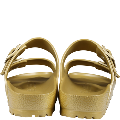Shop Birkenstock Arizona Eva Gold Sandals For Kids With Logo