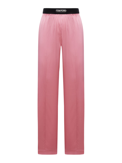 Shop Tom Ford Stretch Silk Satin Pj Pants In Pink Carnation