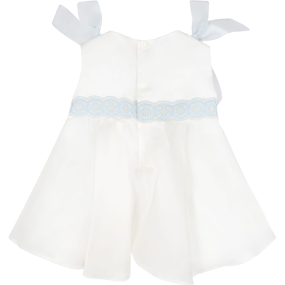 Shop La Stupenderia White Dress For Baby Girl With Light Blue Embroidery
