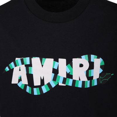 Shop Amiri Black T-shirt For Kids With Snake And Logo