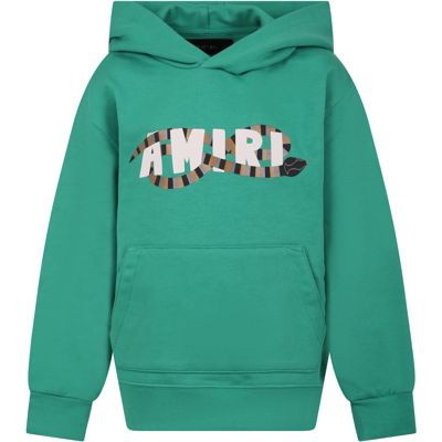 Shop Amiri Green Sweatshirt For Kids With Snake And Logo