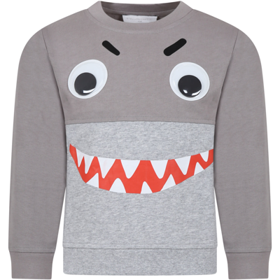 Shop Stella Mccartney Gray Sweatshirt For Boy With Shark In Grey