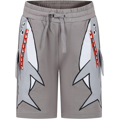 Shop Stella Mccartney Gray Shorts For Boy With Sharks In Grey