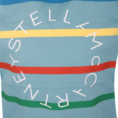 Shop Stella Mccartney Light Blue T-shirt For Kids With Logo And Multicolor Stripes