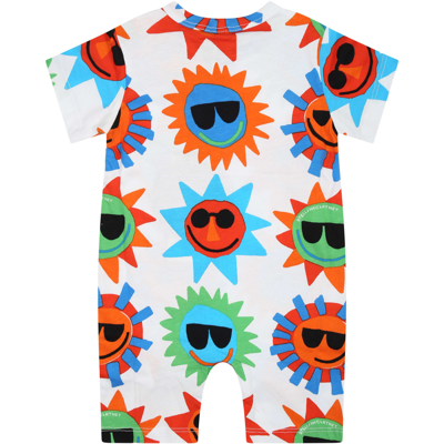 Shop Stella Mccartney White Romper For Baby Boy With All-over Multicolor Pattern