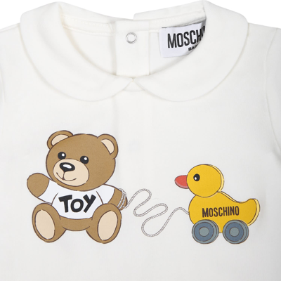 Shop Moschino Ivory Bodysuit For Babies With Teddy Bear And Duck