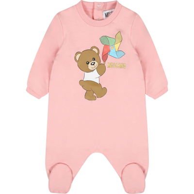 Shop Moschino Pink Set For Baby Girl With Teddy Bear