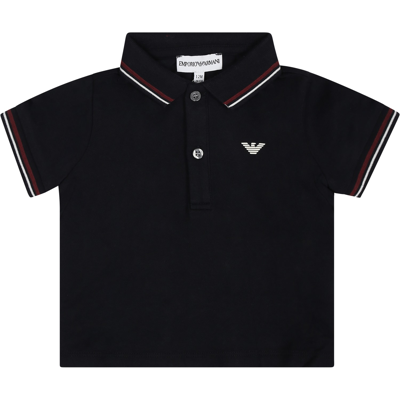 Shop Armani Collezioni Blue Polo Shirt For Baby Boy With Logo
