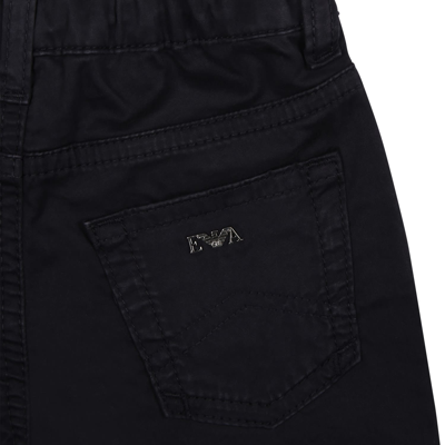 Shop Armani Collezioni Blue Trousers For Baby Boy With Logo