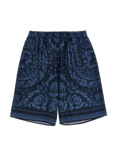 Shop Versace Barocco Bermuda Shorts In Blue