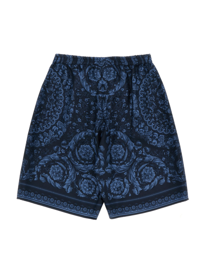 Shop Versace Barocco Bermuda Shorts In Blue