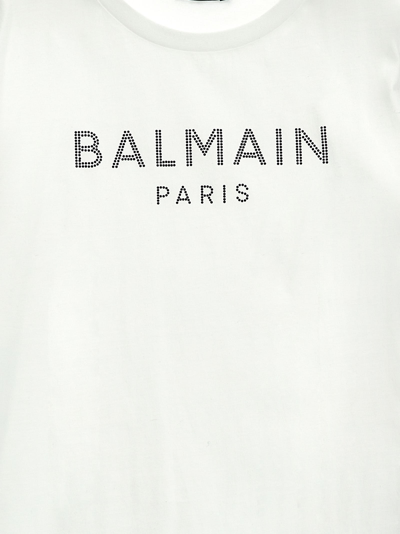 Shop Balmain Rhinestone Logo T-shirt In White/black