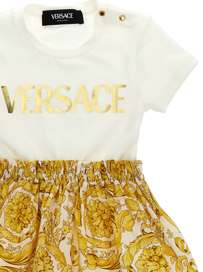 Shop Versace Barocco Logo Dress In Multicolor