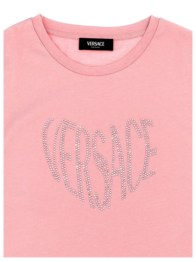 Shop Versace Rhinestone Logo T-shirt In Pink