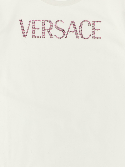 Shop Versace Rhinestone Logo T-shirt In White