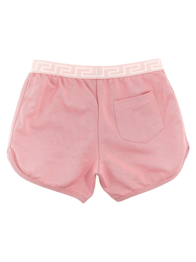 Shop Versace Rhinestone Logo Shorts In Pink
