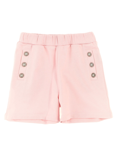 Shop Balmain Logo Buttons Shorts In Pink