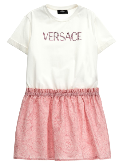 Shop Versace Printed Logo Dress In Multicolor
