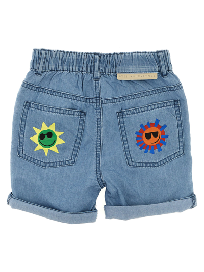 Stella Mccartney Denim Shorts For Baby Boy With Multicolor Sun In Light Blue